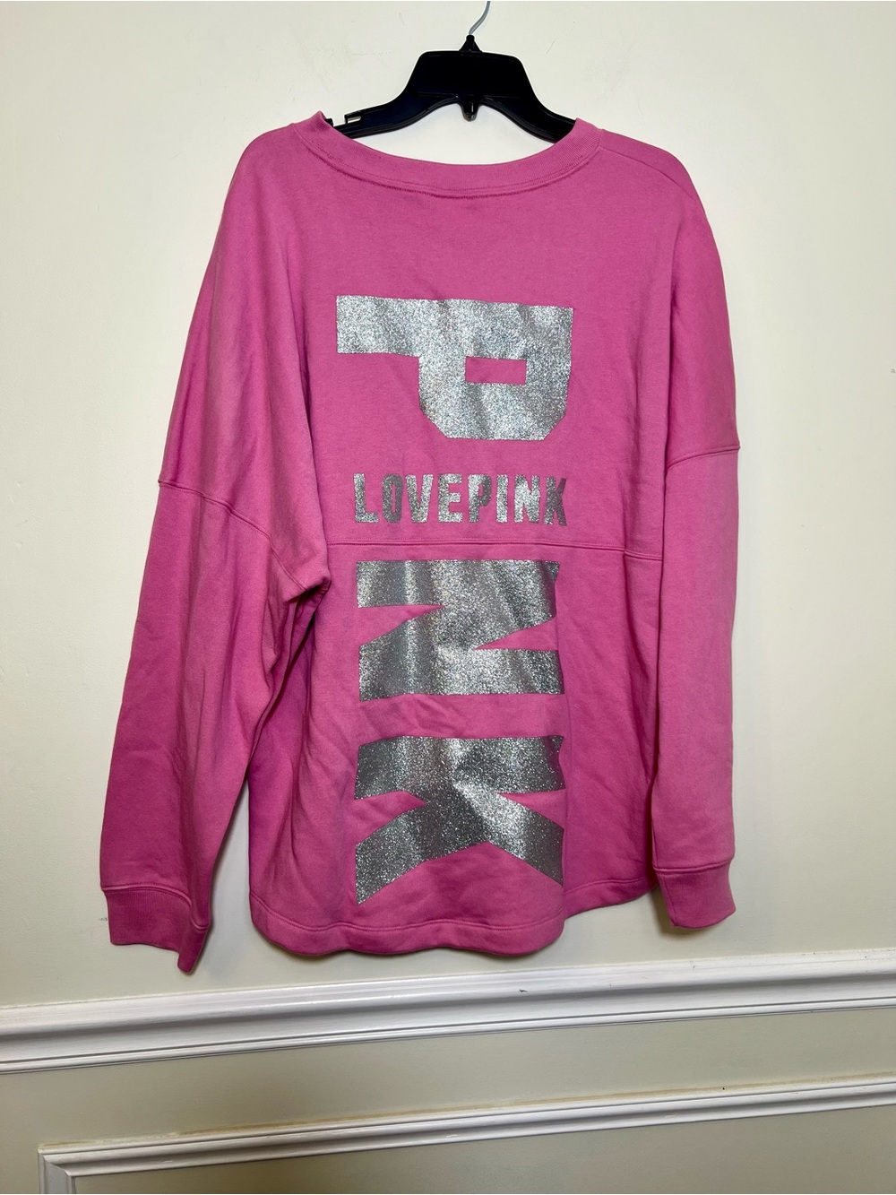 Victoria's Secret PINK Varsity Crew Pullover Pink Glitter Logo - Picture 2 of 4